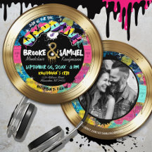 レトロ80のヒップホップ金ゴールドレコード写真結婚の