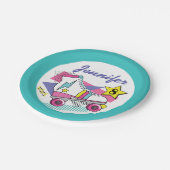レトロ80のローラスケートパーティー誕生日 ペーパープレート (アングル)