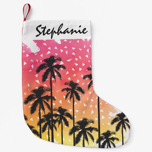 レトロ80の夏のヤシの木の幾何三角形 スモールクリスマスストッキング (正面)