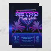 レトロ80の未来的グリッド誕生日 招待状 (正面/裏面)