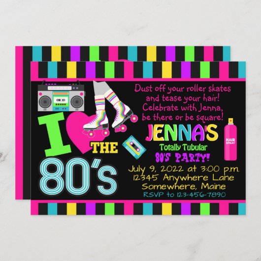 レトロ80の素晴らしバースデーパーティ招待状 招待状 (正面/裏面)
