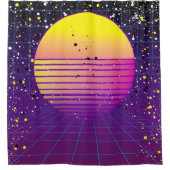 レトロ80の紫色の黄色い太陽 シャワーカーテン (正面)