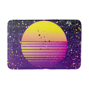 レトロ80の紫色の黄色い太陽 バスマット