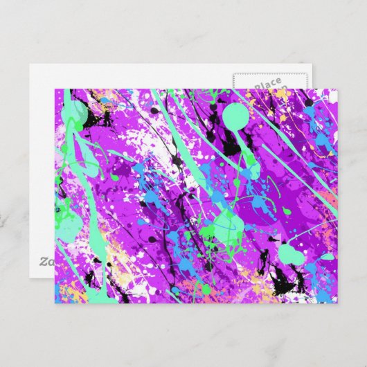 レトロ80の絵を描(ばちゃばちゃ)跳ねる – 紫 ポストカード (正面/裏面)