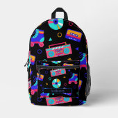 レトロ80をテーマにしたパーソナライズ名 プリントバックパック (正面)