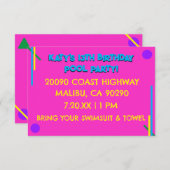 レトロ80ズピンクガール13番目の誕生日プールパーティー 招待状 (正面/裏面)