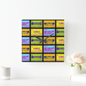 レトロ80ポップ・アートのsのカセットテープ スクエア壁時計 (ホーム)