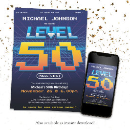 レトロ80代おもしろい50歳の誕生日パーティー 招待状