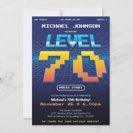 レトロ80代おもしろい70歳の誕生日パーティー 招待状 (正面)