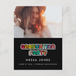 レトロ80年代のカラフル卒業パーティー写真 ポストカード