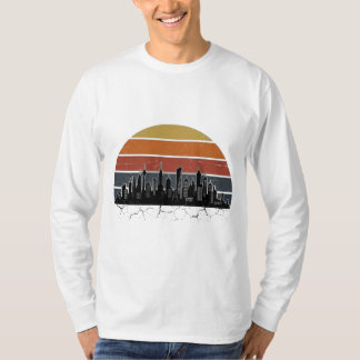 レトロ80年代のシティスカイラインサンセットビンテージシティスケープT- Tシャツ