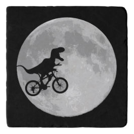 レトロ80年代の恐竜の自転車と月 トリベット