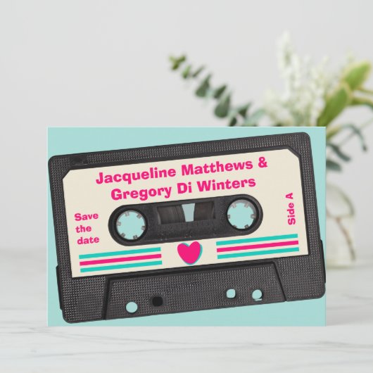レトロ80年代の音楽ミックステープ日付を保存 招待状 (スタンド正面)