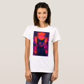 レトロ80年代サングラスTシャツつきサンセット猫 Tシャツ (正面フル)