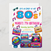 レトロ80年代ディスコミュージックバースデーパーティー 招待状 (正面/裏面)