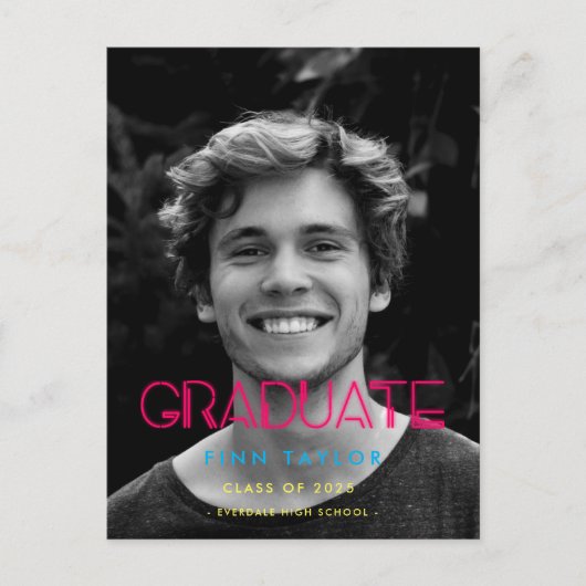 レトロ80年代ネオンライト写真卒業 ポストカード (正面)