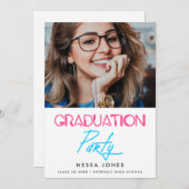 レトロ80年代ネオンライト卒業パーティー写真 案内状 (正面/裏面)