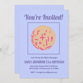 レトロ80年代パープルピンクイエローディスコ21歳の誕生日 招待状 (正面/裏面)