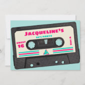 レトロ80年代ミュージックミックステープ甘い16誕生日 招待状 (正面)