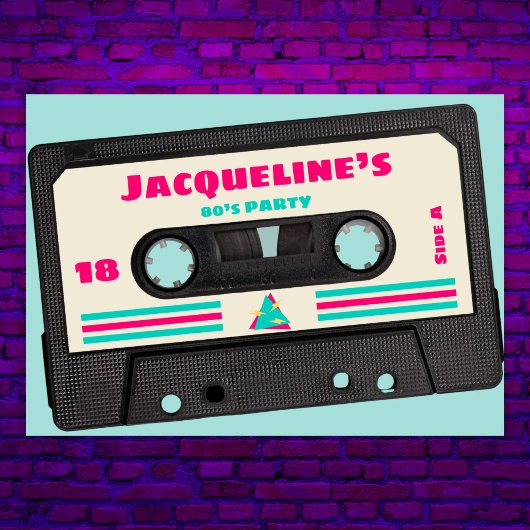レトロ80年代ミュージックミックステープ18th誕生日パーティー 招待状