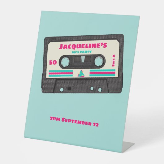 レトロ80年代ミュージックミックステープ50th誕生日パーティー 台座サイン (正面)