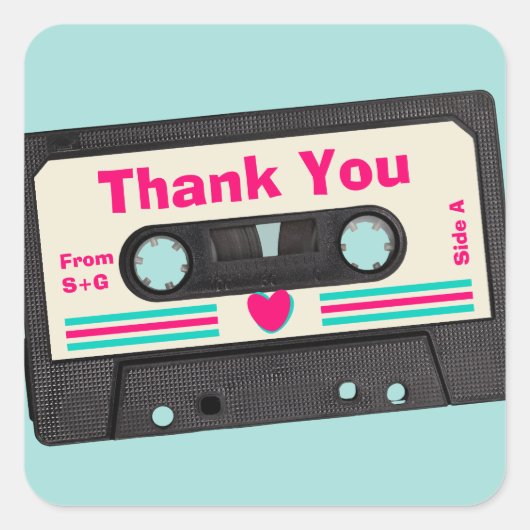 レトロ80年代ミュージックミックステー結婚プの感謝 スクエアシール (正面)