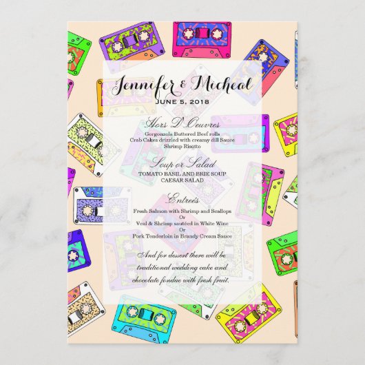 レトロ80年代90年代のネオンカセットテパターン(の模様が)あるープ メニュー (正面)