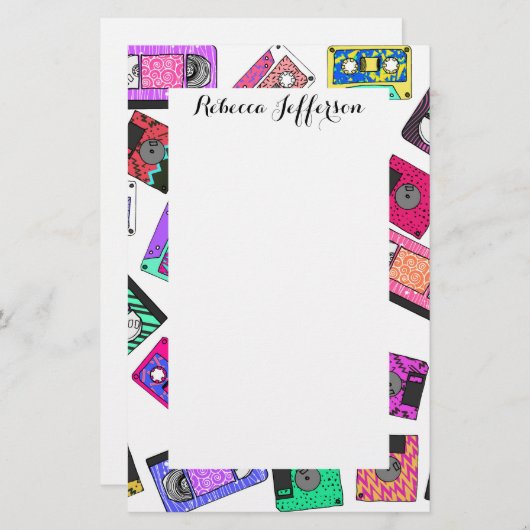 レトロ80年代90年代のネオンカセットテパターン(の模様が)あるープ 便箋 (正面/裏面)