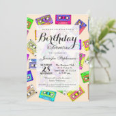 レトロ80年代90年代のネオンカセットテパターン(の模様が)あるープ 招待状 (スタンド正面)