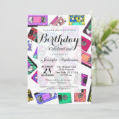 レトロ80年代90年代のネオンカセットテパターン（の模様が）あるープ 招待状 (スタンド正面)