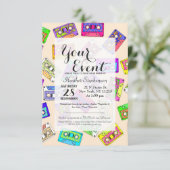 レトロ80年代90年代のネオンカセットテパターン(の模様が)あるープ 招待状 (スタンド正面)