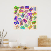 レトロ80年代90年代のネオンカセットパターン(の模様が)あるテープ ポスター (キッチン)