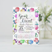 レトロ80年代90年代ネオンカラフルリングや輪キャンデポップ・アートのィ 招待状 (スタンド正面)