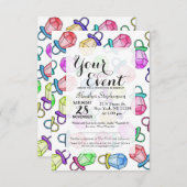 レトロ80年代90年代ネオンカラフルリングや輪キャンデポップ・アートのィ 招待状 (正面/裏面)