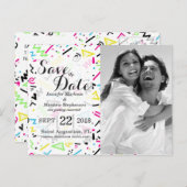 レトロ80年代90年代ネオンピンクグリーンブルーイエロードードル 案内ポストカード (正面/裏面)