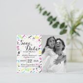 レトロ80年代90年代ネオンピンクグリーンブルーイエロードードル 案内ポストカード (スタンド正面)