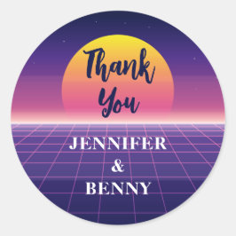 レトロ80年代 ネオン紫 サンセット シンセウェーブ 感謝 ラウンドシール