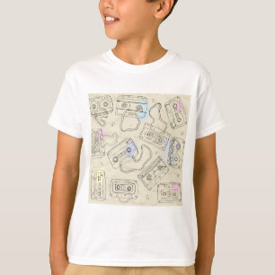 レトロ80年代 90年代 ノスタルジックカセットテープ ミックステープ パターン Tシャツ