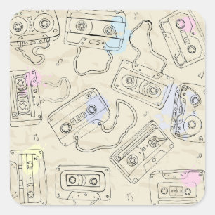 レトロ80年代 90年代 ノスタルジックカセットミックステープ パターン スクエアシール