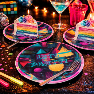 レトロ80年代 90年代 メンフィス ジオメトリック パーティー ペーパープレート