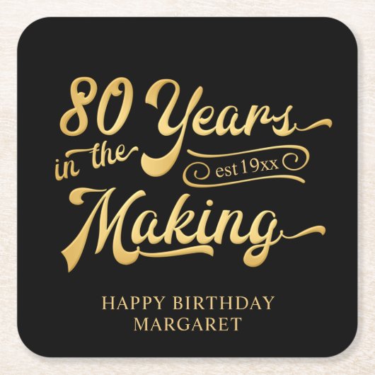 レトロ80誕生日80年のメイキングカスタム期間 スクエアペーパーコースター (正面)
