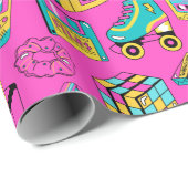 レトロ80sおもしろいネオンピンク明るい音楽パターンガーリー ラッピングペーパー (ロールコーナー)