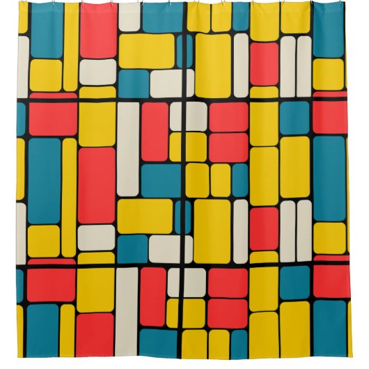 レトロ80sはっきりした幾何明モダンるい シャワーカーテン (正面)