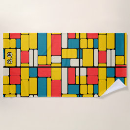 レトロ80sはっきりした幾何明モダンるい ビーチタオル