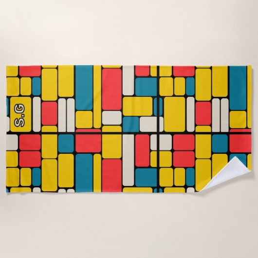 レトロ80sはっきりした幾何明モダンるい ビーチタオル (正面)