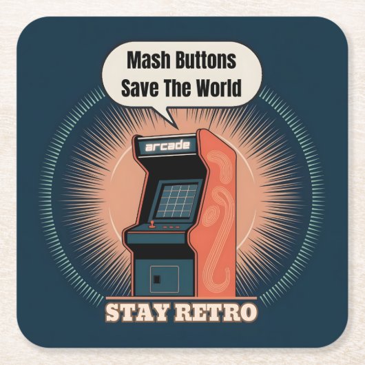 レトロ80sアーケードゲームオタク スクエアペーパーコースター (正面)