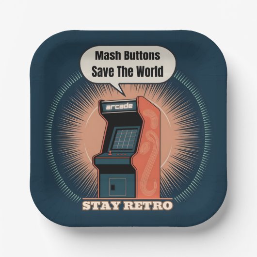 レトロ80sアーケードゲームオタク ペーパープレート (正面)