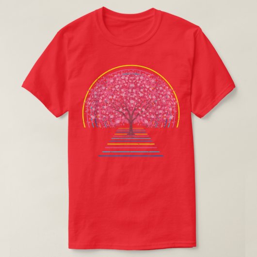 レトロ80sアート桜ジャパン花気流波さくらんぼ tシャツ (デザイン正面)