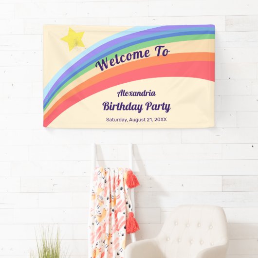 レトロ80sイエローレカラフルインボースター誕生日バ 横断幕 (インサイチュ)