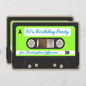 レトロ80sカセットテープ誕生日パーティーへの招待 招待状 (正面/裏面)